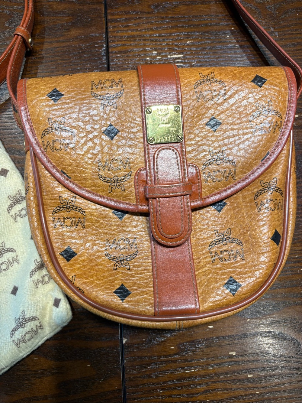 MCM Cognac & Brown Monogram Saddle Crossbody